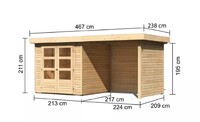 Dřevěný domek KARIBU ASKOLA 2 + přístavek 240 cm včetně zadní a boční stěny (77722) natur LG3213