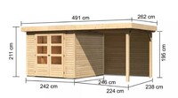 Dřevěný domek KARIBU ASKOLA 3,5 + přístavek 240 cm včetně zadní stěny (9176) natur LG3243
