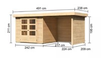 Dřevěný domek KARIBU ASKOLA 3 + přístavek 240 cm včetně zadní a boční stěny (77725) natur LG3234