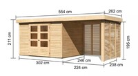 Dřevěný domek KARIBU ASKOLA 5 + přístavek 240 cm včetně zadní a boční stěny (9158) natur LG3279