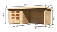 Dřevěný domek KARIBU BASTRUP 2 + přístavek 300 cm včetně zadní a boční stěny (91531) natur LG2945