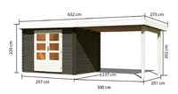 Dřevěný domek KARIBU BASTRUP 3 + přístavek 300 cm (38761) terragrau LG3007