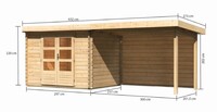 Dřevěný domek KARIBU BASTRUP 3 + přístavek 300 cm včetně zadní stěny (9303) natur LG3009