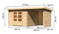 Dřevěný domek KARIBU BASTRUP 5 + přístavek 200 cm včetně zadní a boční stěny (73994) natur LG3018