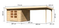 Dřevěný domek KARIBU BASTRUP 5 + přístavek 400 cm (73991) natur LG2916