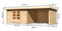 Dřevěný domek KARIBU BASTRUP 7 + přístavek 300 cm včetně zadní a boční stěny (73334) natur LG3027