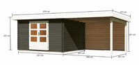 Dřevěný domek KARIBU BASTRUP 7 + přístavek 300 cm včetně zadní stěny (38766) terragrau LG3025