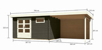 Dřevěný domek KARIBU BASTRUP 8 + přístavek 300cm včetně zadní stěny (38771) terragrau LG3033