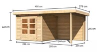 Dřevěný domek KARIBU KANDERN 3 + přístavek 235 cm včetně zadní stěny (23612) natur LG3610