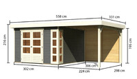 Dřevěný domek KARIBU KERKO 6 + přístavek 240 cm včetně zadní stěny (38734) terragrau LG3000